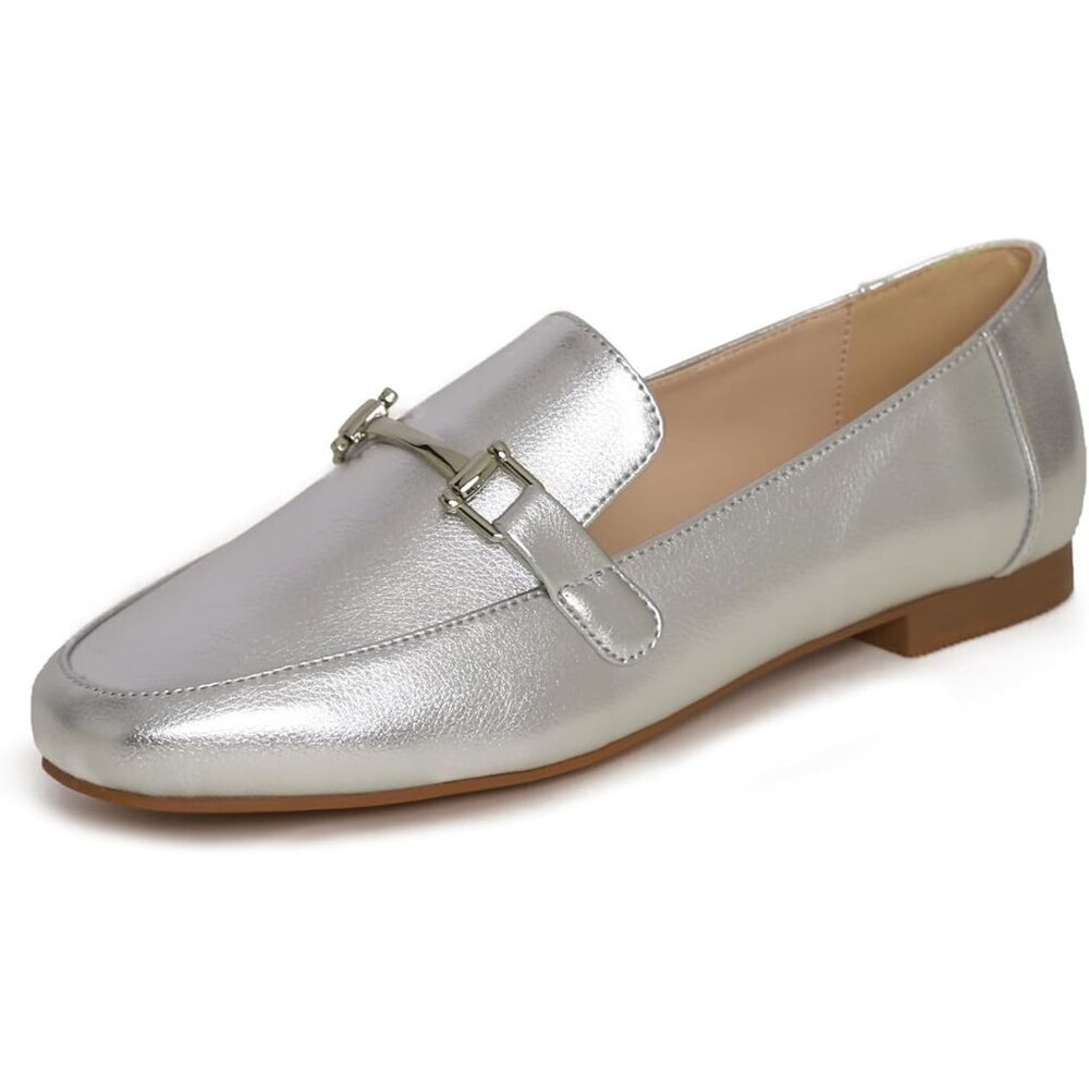 Feversole Women's Bar Trim Silver Grain Vegan Leather Synthetic Crochet Flats